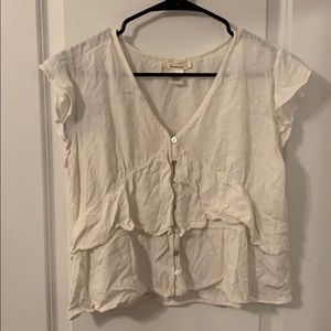 Cream Button Up Peplum Blouse